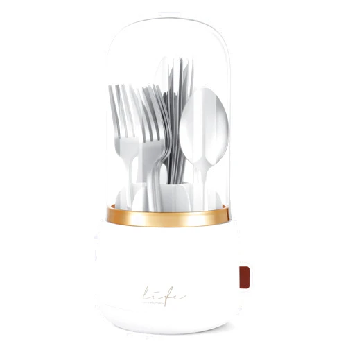 EXIN DECHEN 360° Rotation Silverware Organizer for Kitchen Counter,Utensil Holder Caddy Silverware Caddy Holder for Party,Spoon and Fork Organizer,7 Slots and Intermediate Drainage Device with Cover