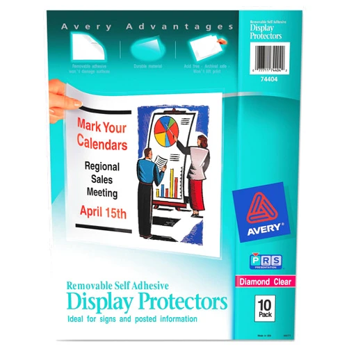 Avery 74404 Self-Adhesive Display Sheet Protectors, Letter Size, Clear, 10/Pack
