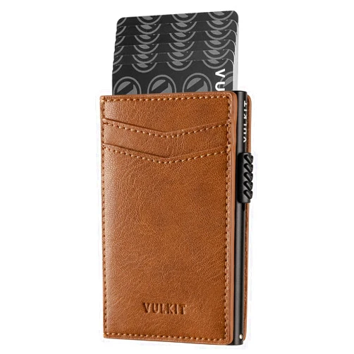 VULKIT Men's Slim Wallet Pop Up Card Holder RFID Blocking Metal Wallet Minimalist Design Holds Up to 11 Cards