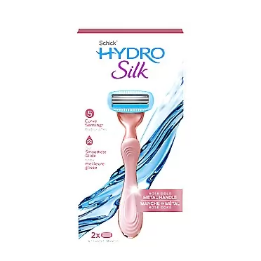 Schick Hydro Silk Rose Gold Metal Razor for Women | Womens Razors, Travel Razor, 5 Blade Razors for Women | 1 Handle & 2 Razor Refills Hydro Silk Rose Gold Metal Handle
