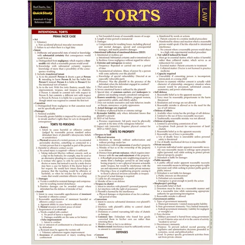 Inc. Barcharts Torts QuickStudy Laminated Reference Guide (QuickStudy Law)