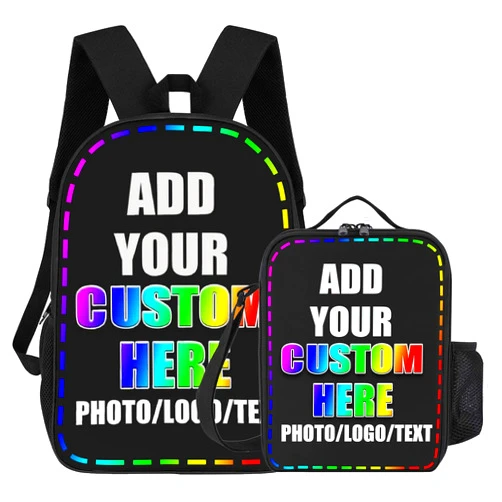 Viezrrle Custom Backpack and Lunch Bag, Personalized Kids Backpacks Set Add Your Own Design, Customized Shoulder Bookbag and Insulated Lunch Box Gifts for Women Kids Office School Picnic