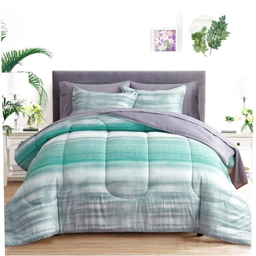 Joyreap 7 Piece Bed in a Bag Queen, Light Gray Stripes Reversible Design, Microfiber Comforter Set for All Season- 1 Comforter, 2 Pillow Shams, 1 Flat Sheet, 1 Fitted Sheet, 2 Pillowcases