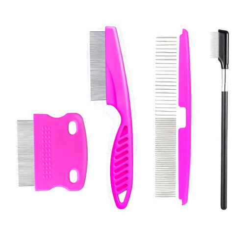 Jigfew 4 Pieces Pet Grooming Combs, Includes Multifunction, Tear Stains Remover, Flea Comb, Lice Comb Stainless Steel for Dogs And Cats, Removes Knots, Crust, Dandruff, and Hair Stains