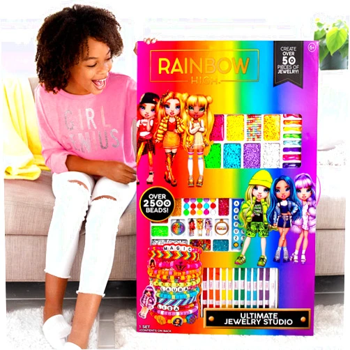 Rainbow High Ultimate Jewelry Studio, 2500+ Beads, Create 50+ Pieces of Jewelry, Rainbow High Toys, Great Bead Kit for Sleepovers, Girls Night, Weekend, DIY Alphabet Bracelets for Kids Ages 6, 7, 8, 9