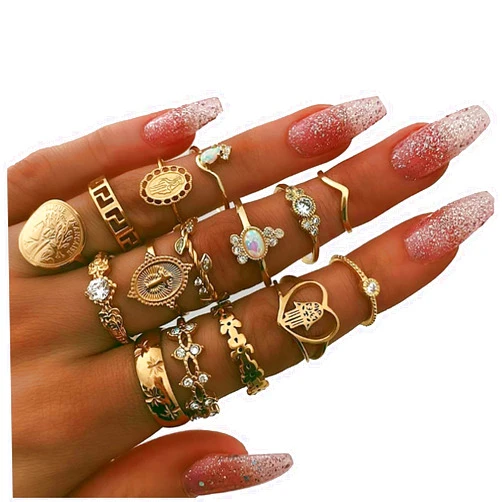 HANTIAN 15pcs Women Ring Set Knuckle Rings Bohemian Rings for Girls Vintage Stackable Joint Knot Ring Sets for Teens