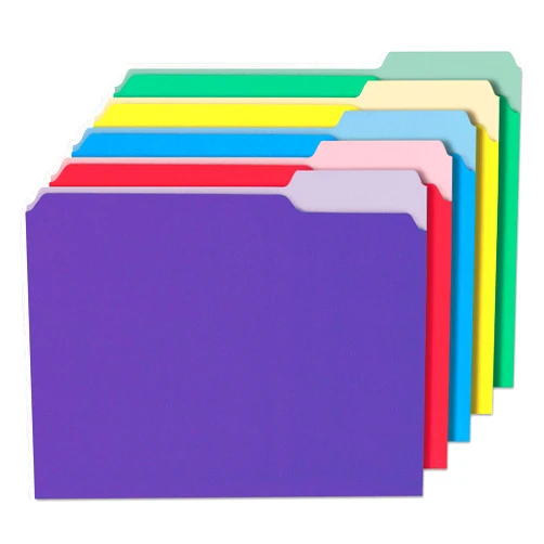 Universal UNV10506EE Deluxe Colored 1/3-Cut Top Tab Letter Size File Folders - Assorted (100/Box)