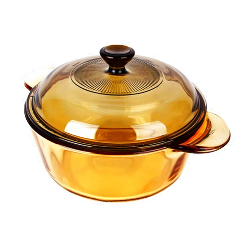 Visions 1.25L Heat Resistant Amber Round Glass Ceramics Kitchen Cookware Multipot Dutch Oven Stockpot Cook Stock Pot with Lid