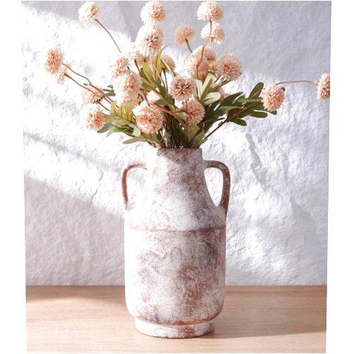 FancyPlus Ceramic Flower Vase with Handles, 11 in Tall Rustic Farmhouse Pottery Vases Decorative Large Vases for Living Room Entryway Kitchen Table Centerpieces Home Decor,Neutral