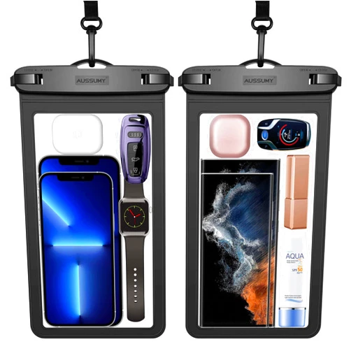 Aussumy XL Large Waterproof Cell Phone Pouch - 2 Pack Underwater Clear Phone Holder Protector - Universal Water Proof Dry Bag Case with Neck Lanyard for iPhone, Samsung Galaxy, Beach, Swimming Pool