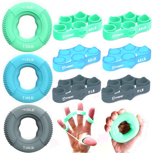FitBeast Grip Strength Trainer, Finger Exerciser, Forearm Strengthener 9-Piece Kit, Hand Grip Strengthener Targeted Strength, Relief & Recovery