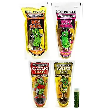 Van Holten's PICKLES 9 oz. Van Holtens' Meet the Family Variety Pack - Pack of 4 Includes Big Papa, Hot Mama, Garlic Joe & Sour Sis with a Jarosa Bee Organic Peppermint Lip Balm by Jarosa Gifts