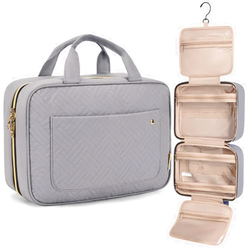 BAGSMART Toiletry Bag Travel Bag with Hanging Hook, Water-resistant Makeup Cosmetic Bag Travel Organizer for Accessories, Shampoo, Full Sized Container, Toiletries Grey, Large
