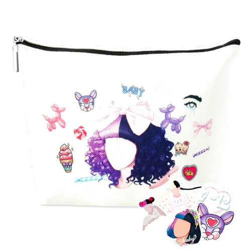 DokPada Melanie Makeup Bag with Stickers Popular Singer Martinez Cosmetic Beauty Canvas Pouch Toiletry Bag Travel Storage Organizer Albums Music Songs Inspired Merch Gifts for Music Lover Fans Women Girls