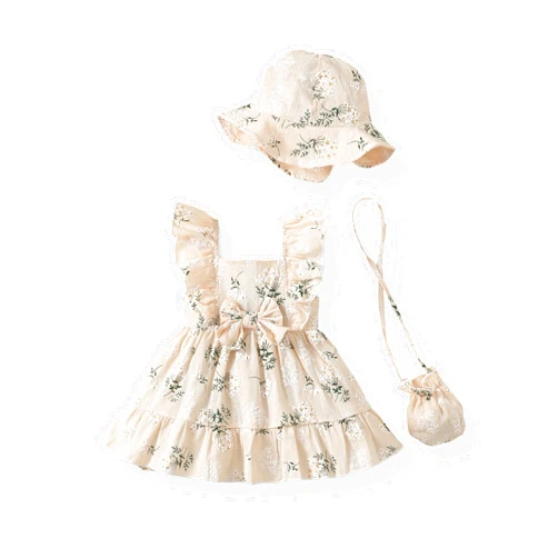 Renotemy Newborn Infant Baby Girl Dresses Summer Outfits Boho Casual Sundress Gifts Toddler Clothes for Girl with Hat and Bag