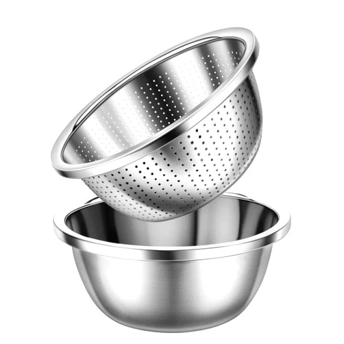 Gulex Colander 304 Stainless Steel 3-quart with Mixing Bowls, Strainer for Kitchen Food For washing vegetables, fruit, rice, Dishwasher Safe. (2PC)