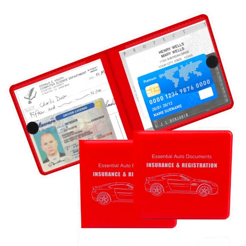 Stacool 2PCS Car Registration and Insurance Holder,PU Leather Car Document Holder for ID,Driver's License,Essential Car Card Holder Glove Box Organizer Car Accessories (Large Vehicle/Red)