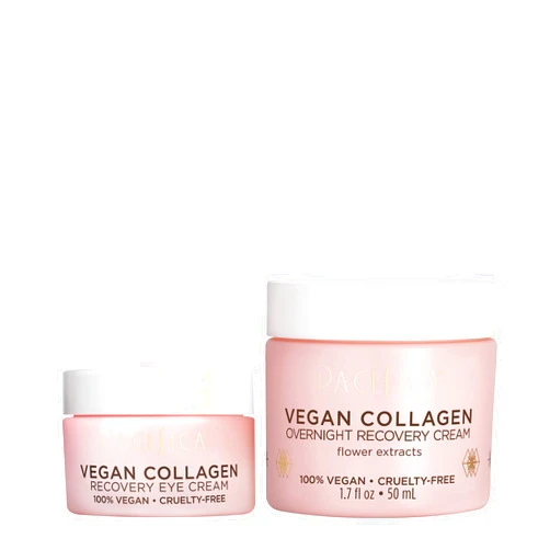Pacifica Vegan Collagen Overnight Face & Eye Cream Set of 2 – Night Cream + Anti-Aging Lotion - Plumping Collagen Moisturizer & Undereye Treatment Infused w/Hyaluronic Acid & Caffeine Hydrates & Firm