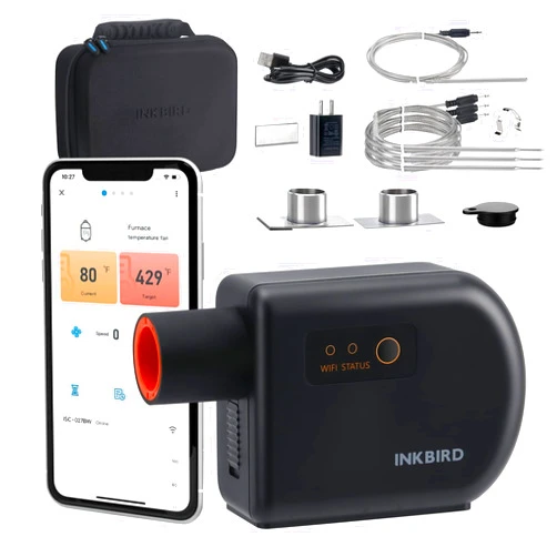 Inkbird Wi-Fi & Bluetooth BBQ Smoker Temperature Controller with Automatic Smoker Fan, INKBIRD ISC-027BW Grill Thermometer with 4 Probes for Big Green Egg, Kamado Joe, Primo, Vision Grill, Akorn Kamado