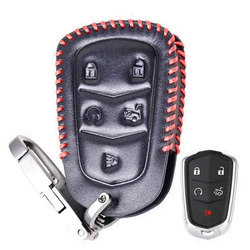 Dingshenchukong Soft Leather Keys Shells Case Full Covers Protector, Key Fob Cover with Keychain Compatible for Cadillac Escalade CTS SRX ATS CT6 XT5 XTS