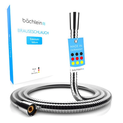 Bächlein Stainless Steel 304 Shower Hose with Double Anti-Twist Protection, Flexible and Kink-Resistant Shower Hose in 1.6m Length - Made in Germany, Universal G½