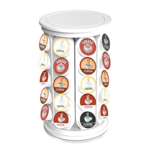 CEHNCEH Coffee Pod Carousel Organizer: Compatible with 40 Keurig K-Cup Pods, Large Compacity Coffee Capsule Holder, NEW Modern Design, Home or Office Kitchen Counter Organizer (White)
