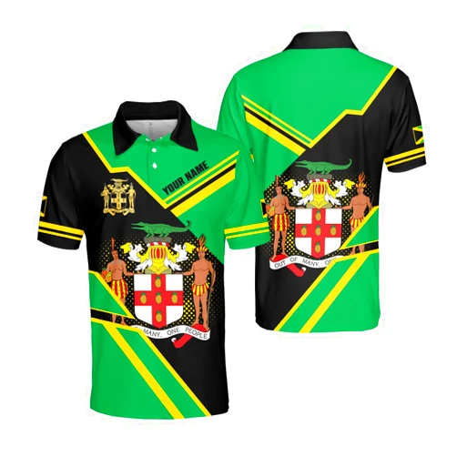 Vybonz Custom Jamaica 3D Polo Personalized Jamaica Flag Tshirt for Men & Women Jamaicana, Jamaican Pride Shirts