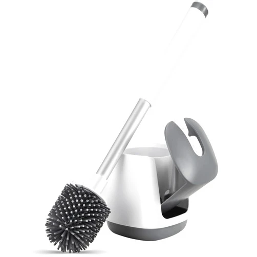 Naturous Toilet Brush and Holder, Silicone Toilet Bowl Brush with Automatic Holder, Toilet Cleaner Brush for Bathroom Cleaning, Floor Standing & Wall Mounted, White