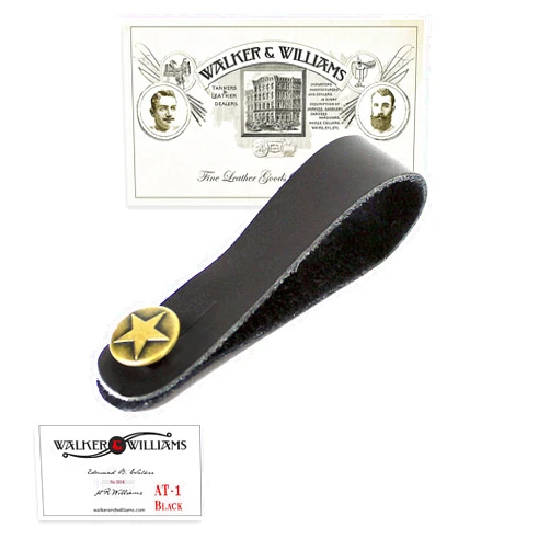 Walker & Williams AT-1 Black Leather Acoustic Guitar Strap Button Headstock Adaptor For Acoustic, Electric, And Bass Guitars