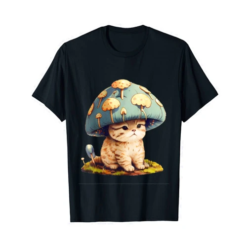 Cottagecore Cat Mushroom Hat Aesthetic Kawaii T-Shirt
