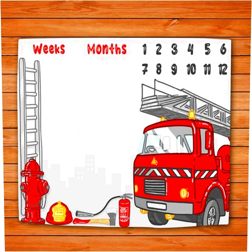 LYLYCTY Baby Monthly Milestone Blanket, Red Fire Truck Firefighter Newborn Baby Photo Baby Memory Blanket Growth Chart Baby Age Blanket, 48x40 Inch Baby Swaddle Blanket BTLSLY650