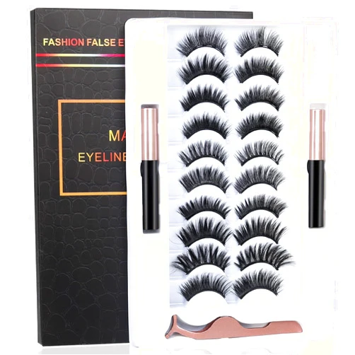 BILEYCHA Upgrade 3D Natural Magnetic Eyelashes,Lightweight Magnetic Eyeliner and Eyelashes Kit, 2 Magnetic Eyeliners- No Glue Needed (10 Pairs)