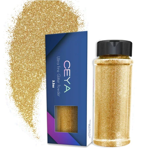 Ceya 3.5oz/ 100g Ultra Fine Glitter Powder Champagne Gold Glitter 1/128” 0.008” 0.2mm for Resin Tumbler Jewelry Nail Art Face Body Festival Makeup Scrapbook Wedding Cards Painting Arts