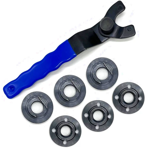 Hozzwhoo Grinder Angle Spanner Wrench Flange Nut, 4.5 Inch 5 Inch 5/8-11, 1PC Pin Spanner Grinder Lock-Nut Grinder Wrench and 6PCS Flange Nuts