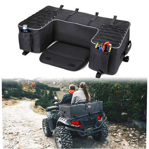 KEMIMOTO ATV Storage Bags ATV Rear Seat Bag Rack Bag Water-Resistant Cushion Removable Built-In Frame ATV Cargo Bag Large Four Wheeler Gear Bag Back Seat for Passenger