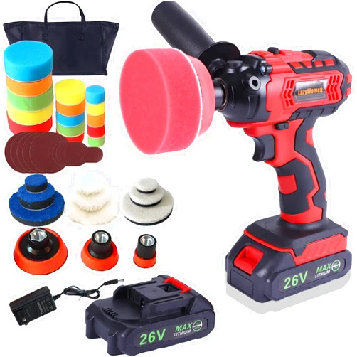 LazyWomen Cordless Buffer Polisher for Car Detailing Kit, 2 X 2.0Ah Rechargeable Batteries, 48pcs Car Detailing Supplies, Cordless Polisher Machine Car Polishing Appliance Ceramic Scratch Repairing