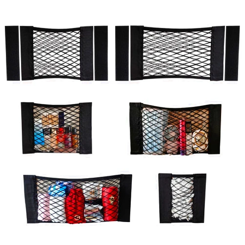 XIWUMOER 6Pack Mesh Cargo Net Car Storage Net Wall Sticker Organizer Pouch Bag Elastic Mesh Net with Tape Stickers for Trunk Storage Mesh Storage Holder for Cabinet Organize 6PCS (Different Sizes)