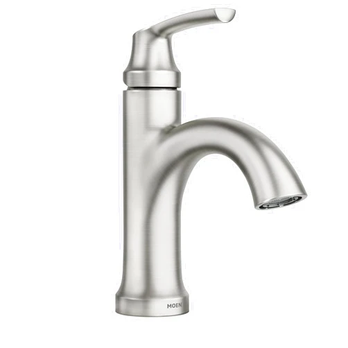 Moen Wellton Single-Handle Spot Resist Brushed Nickel Bathroom Faucet, One Hole Bathroom Sink Faucet with Optional Deck Plate and Drain Assembly, 84980SRN