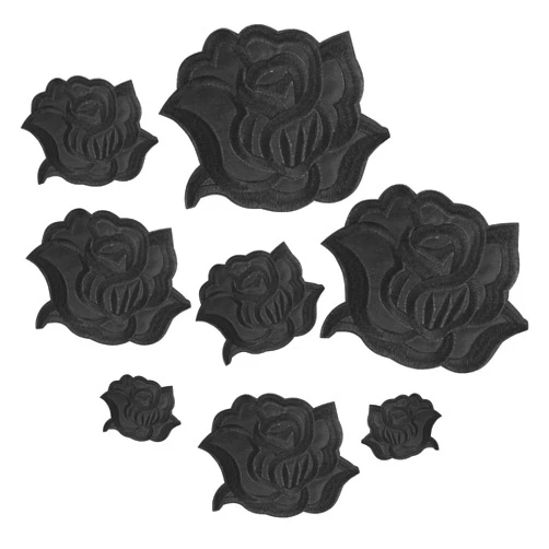 Mozeat Lens 8pcs Black Iron On Rose Flower Patches for Clothes Designs Fabric Repair Patches 4 Size Embroidered Sew On Flower Patches Cool Applique Patches for Jacket Jeans Sweater Hats Shoes Bags for Women