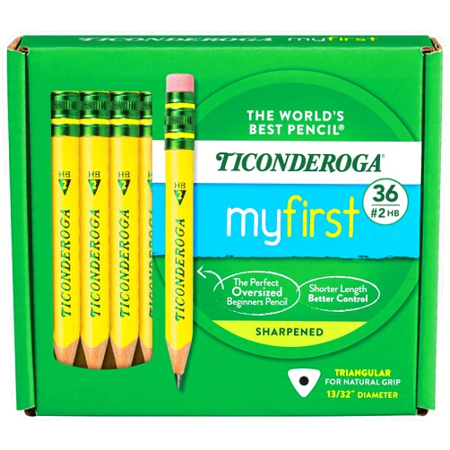 Ticonderoga My First Short Triangular Wood-Cased Pencils, #2 HB Soft, Yellow, 36 Count