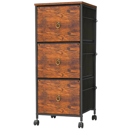 HOOBRO 3-Drawer File Cabinet, Vertical Filing Cabinet, Office Drawer Chest for Home Office, Mobile Printer Stand fits A4/Letter Size, Adjustable Hanging, Nonwovens Drawer, Rustic Brown BF44WJ01