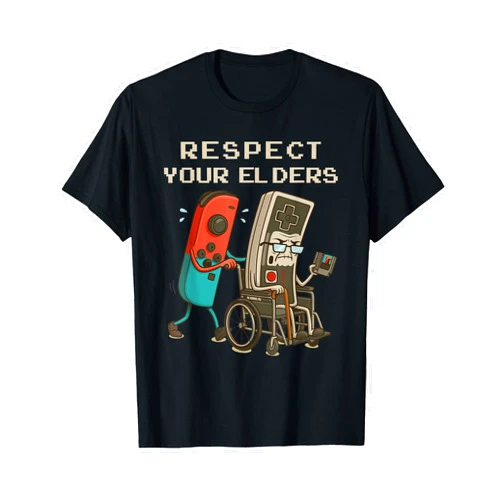 Funny Retro Gaming Respect Your Elders Gamer Tee Respect Your Elders Retro Gaming Funny Gamer Controller 80s T-Shirt