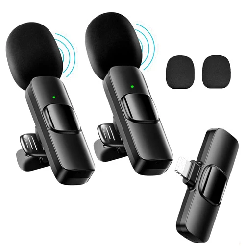 AOOCN Mini Microphone, 2 Packs Wireless Microphone for iPhone iPad, Wireless Lavalier Microphone, Professional Microphone for iPhone Video Recording, Live Streaming, YouTube, Vlog, TikTok,Facebook