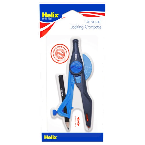 Helix Large Plastic Locking Compass with Safety Point, Assorted Colors (37279)
