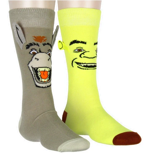 Bioworld Shrek Socks Donkey And Shrek 3D Ears Character Face Design Adult Crew Socks For Men Women 1 Pair