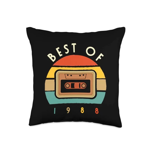 Funny Birthday Designs Brand Best of 1988 Funny Quote with Cassette Graphic Throw Pillow, 16x16, Multicolor