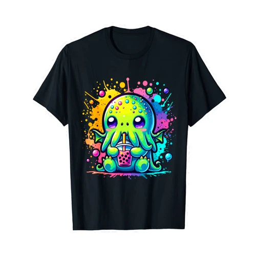 Kawaii Anime Cthulhu Bubble Tea Design Cthulhu Kawaii Anime Alien Bubble Tea T-Shirt