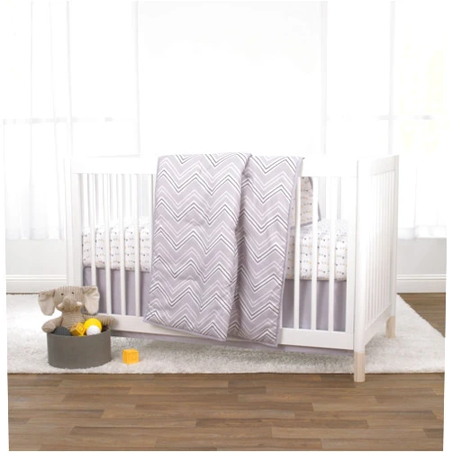 NoJo Little Love by NoJo Grey and White Chevron 3 Piece Crib Bedding Set - Comforter, Fitted Crib Sheet and Dust Ruffle