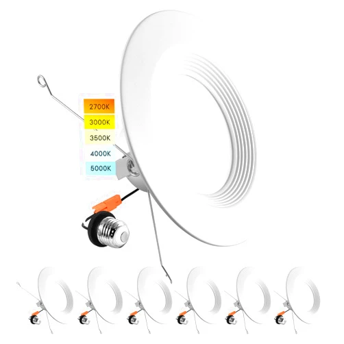 LUXRITE 5/6 Inch LED Recessed Retrofit Downlight, 14W=90W, CCT Color Selectable 2700K | 3000K | 3500K | 4000K | 5000K, Dimmable Can Light, 1100 Lumens, Wet Rated, Energy Star, Baffle Trim (6 Pack)
