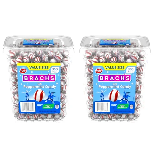 Brach's Bobs Sweet Stripes Soft Peppermint Candy, Individually Wrapped Pieces, 3.9 Lb Tub (350 Count) (Pack of 2)